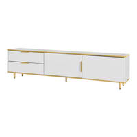 TV Lowboard 2 Türen, 2 Schubladen, goldene Füße, Weiß - Weiß, Holz (175/45/40cm)