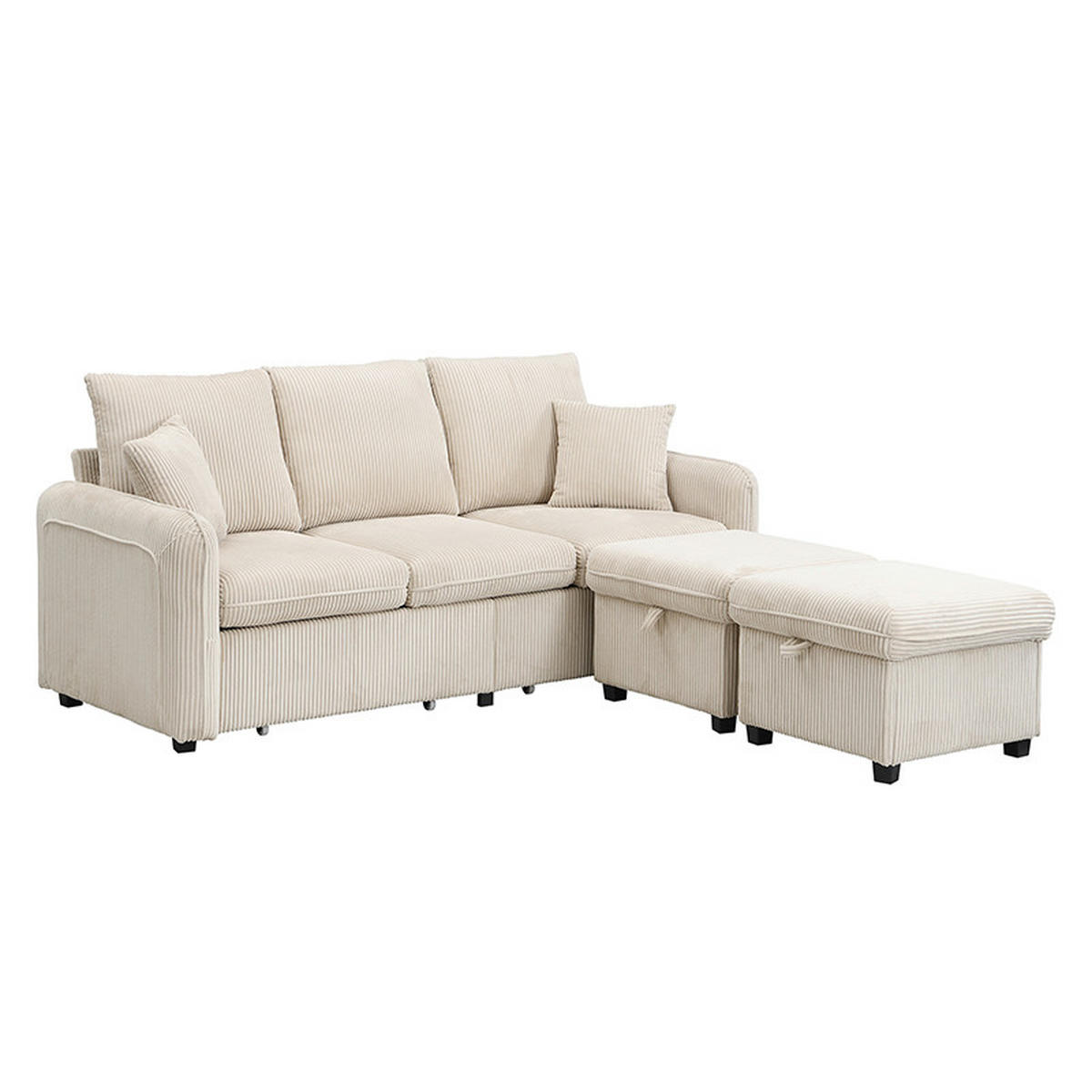 WOHNLANDSCHAFT 188/186/86 cm Dunkelgrau mit 2 Fußhocker und 2 Schubladen - Beige, Textil (188/86/186cm) - Oxeza