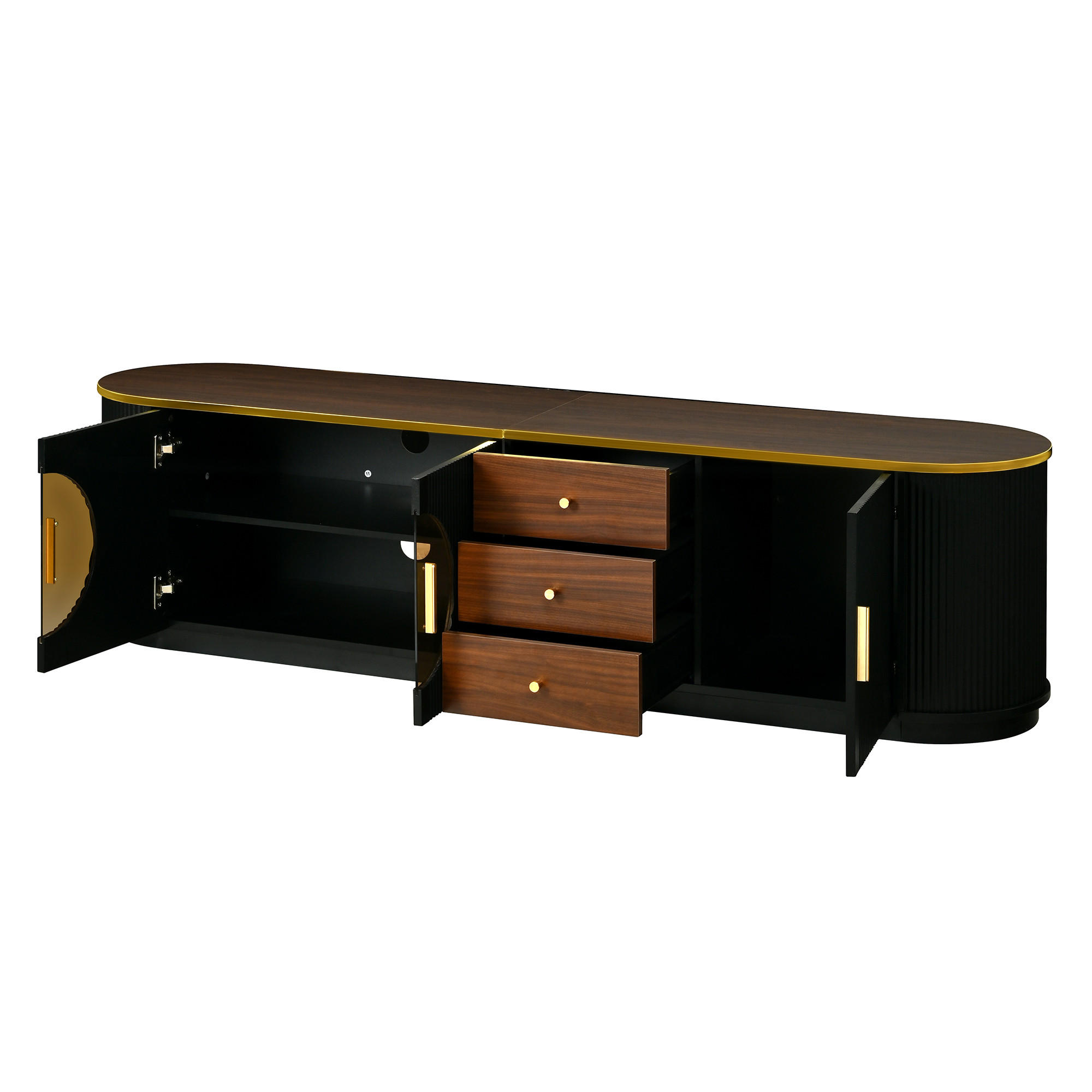 TV-ELEMENT 180/40/46 cm Schwarz mit 3 Schubladen und Aluminiumgriffe - Schwarz, Holz (180/46/40cm) - Oxeza