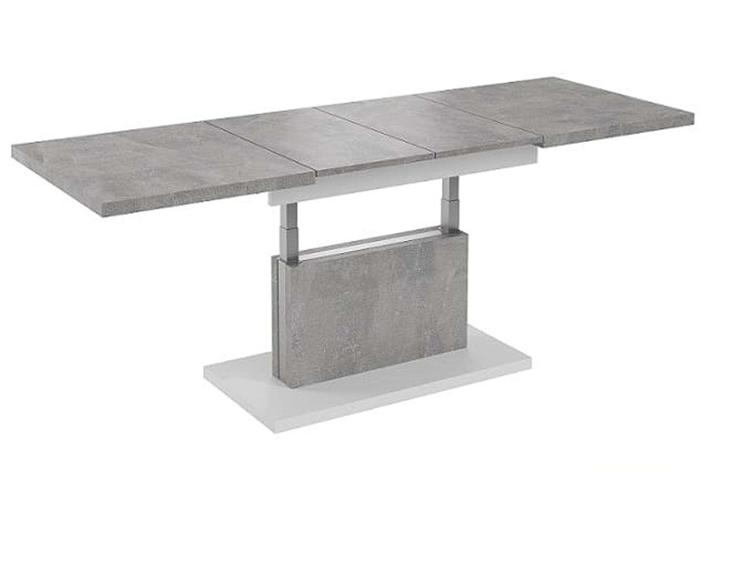 COUCHTISCH rechteckig Beton - Weiß höhenverstellbar ausziehbar - Hellgrau/Weiß, Holzwerkstoff (70/120/56cm) - designimpex