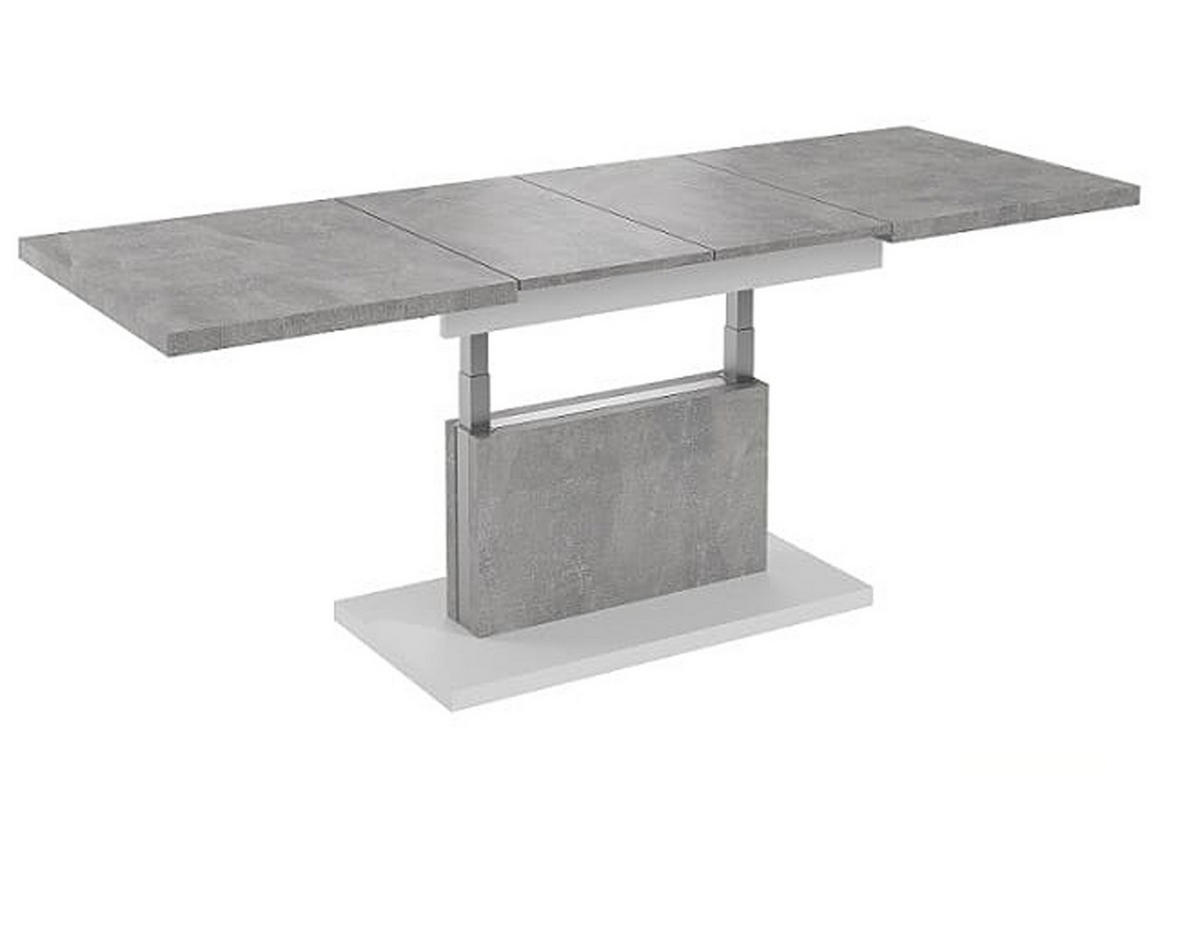 COUCHTISCH rechteckig Beton - Weiß höhenverstellbar ausziehbar - Hellgrau/Weiß, Holzwerkstoff (70/120/56cm) - designimpex