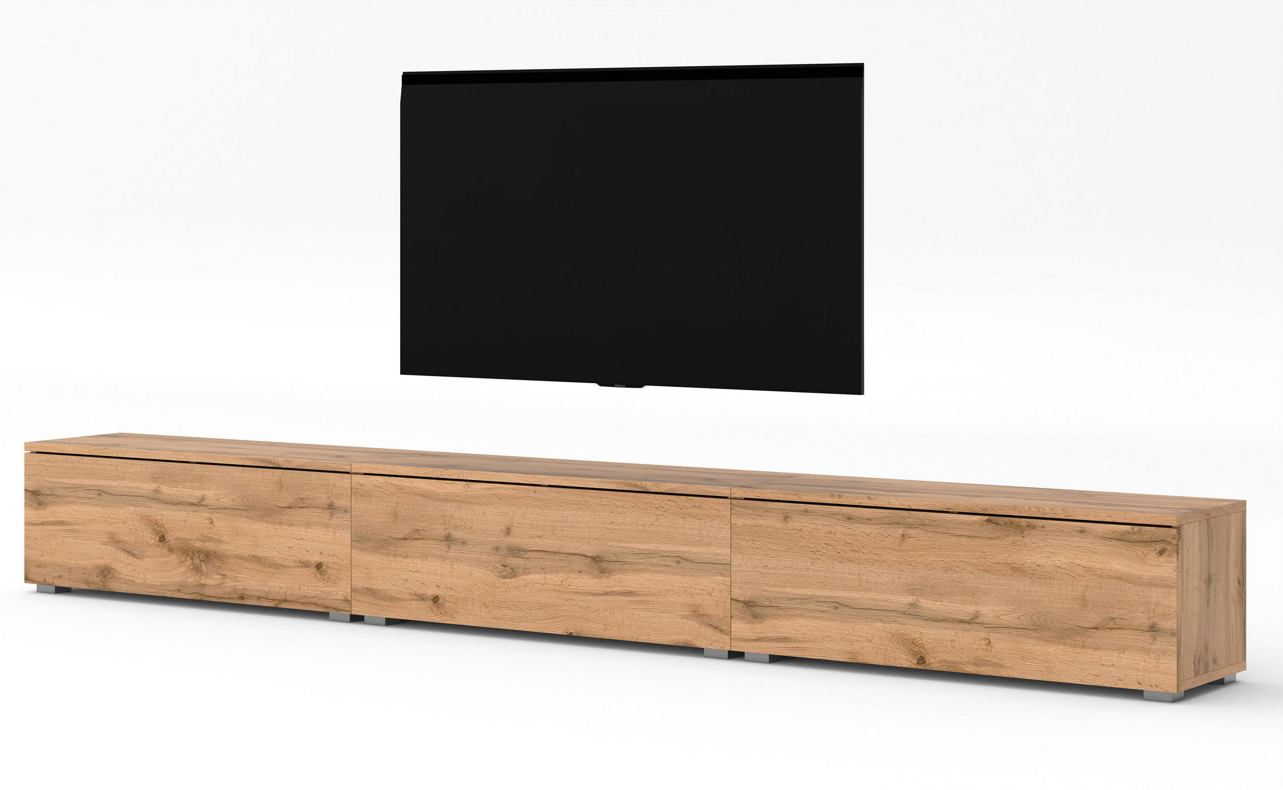 LOWBOARD Loriano 3x100 Eiche Wotan 300/36,5/32 cm – Hängend und Stehend - Braun, Holzwerkstoff/Kunststoff (300/36.5/32cm) - AX Living