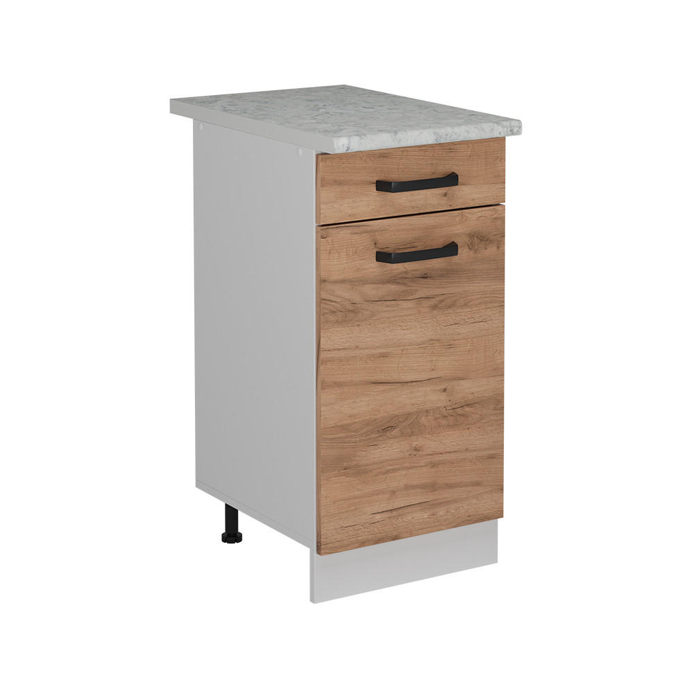 KÜCHENUNTERSCHRANK R-Line Goldkraft Eiche 40 cm AP Marmor - Honigeiche/Eiche Wotan, Holzwerkstoff (40/81.6/60cm) - Vicco