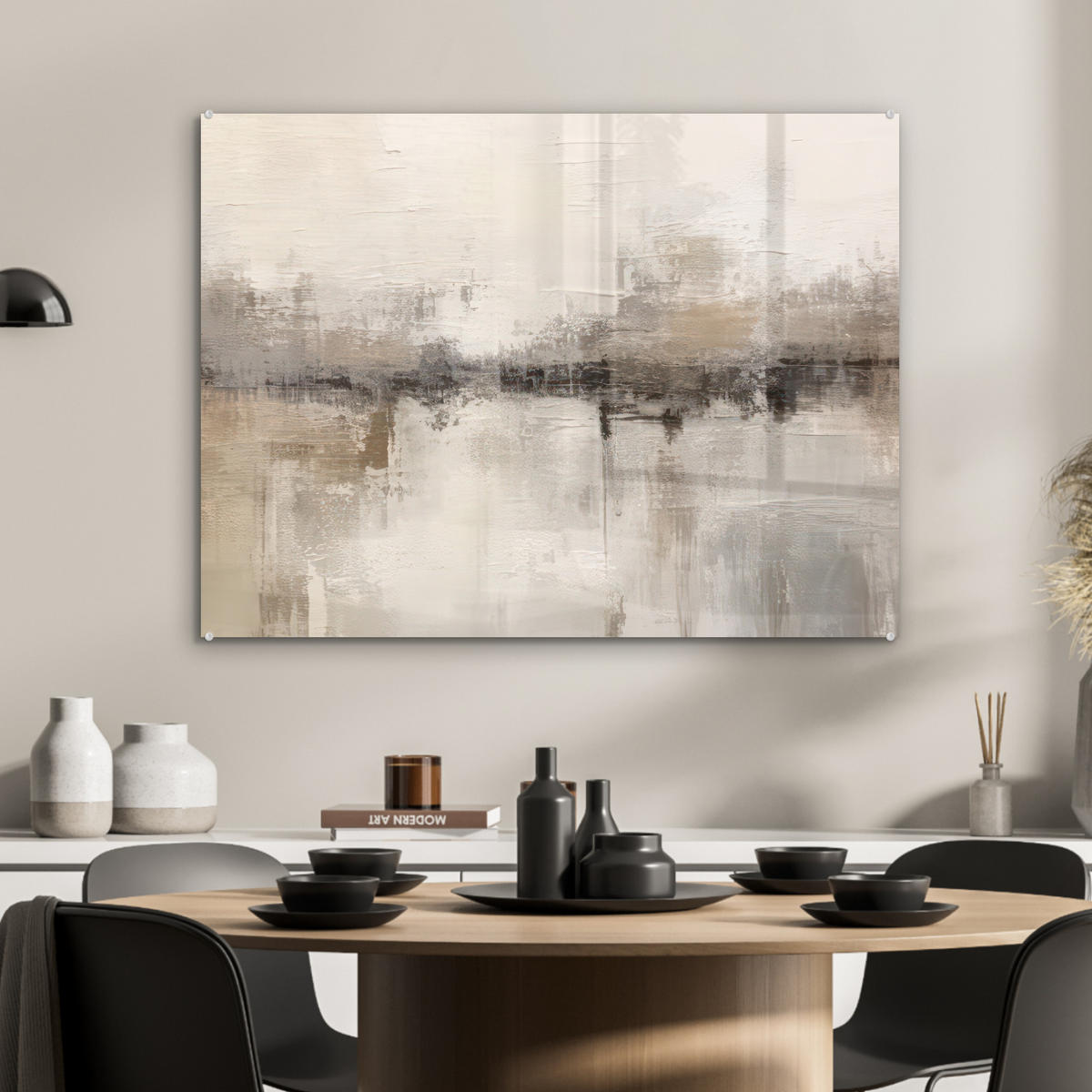 ACRYLGLASBILD Moderne Kunst - Abstrakt - Beige 80x60 cm - Beige, Glas (80/60cm) - MuchoWow