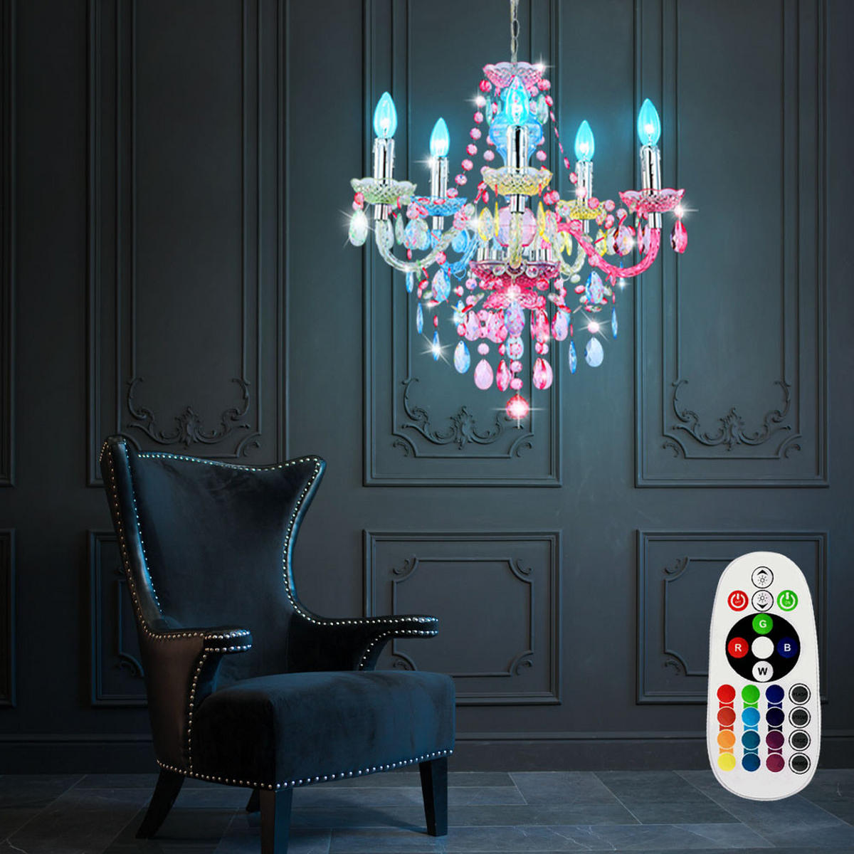 LED KRONLEUCHTER Nevada Kristalloptik Bunt - Multicolor, Metall (51/51/149cm) - Globo Lighting