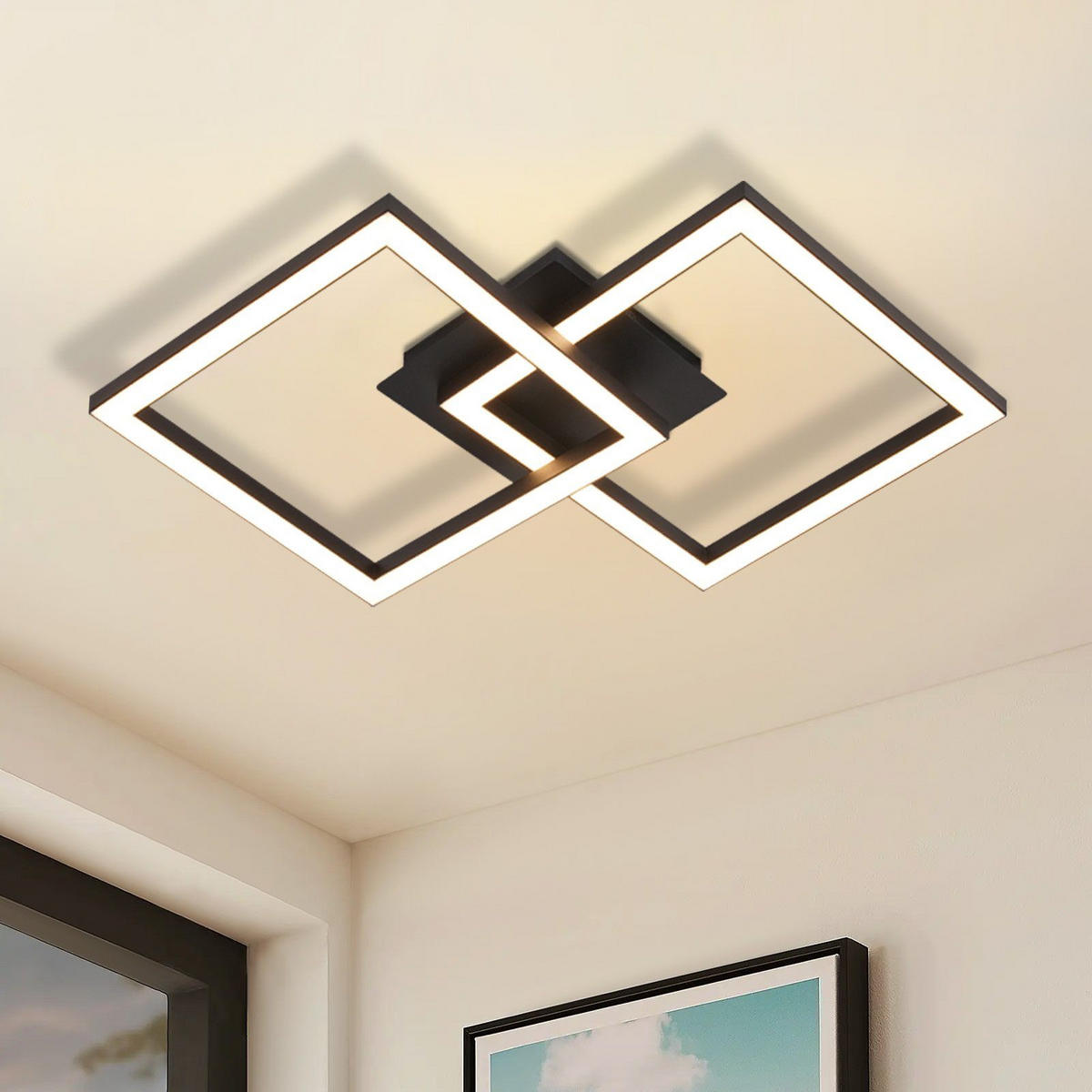LED-DECKENLEUCHTE Eis 47/30/6 cm - Schwarz, Metall (47/30/6cm) - Nettlife