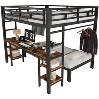 ETAGENBETT aus Metall 140x200/90x200 cm Schwarz/Vintage mit Schreibtisch, Kleiderstange und Ladestation - Schwarz, Metall (140/200cm) - Modfu