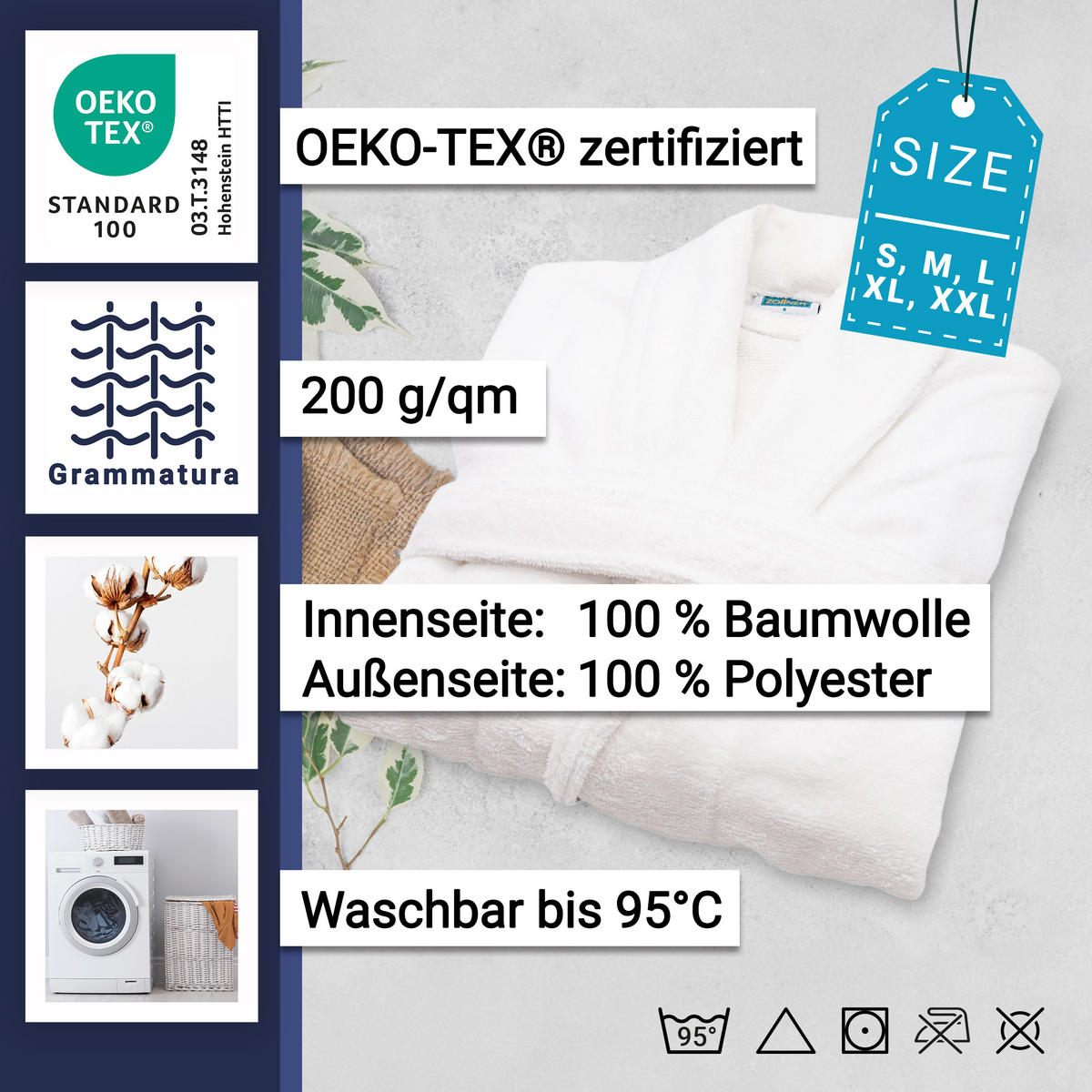 BADEMANTEL, M, 100% Polyester-Velours / 100% Baumwolle, Weiß - Weiß, Textil (Mnull) - Zollner