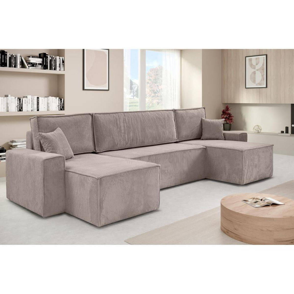 WOHNLANDSCHAFT Hektor U mit Schlaffunktion cappuccino - Cappuccino, Textil (318/94/152cm) - Beautysofa