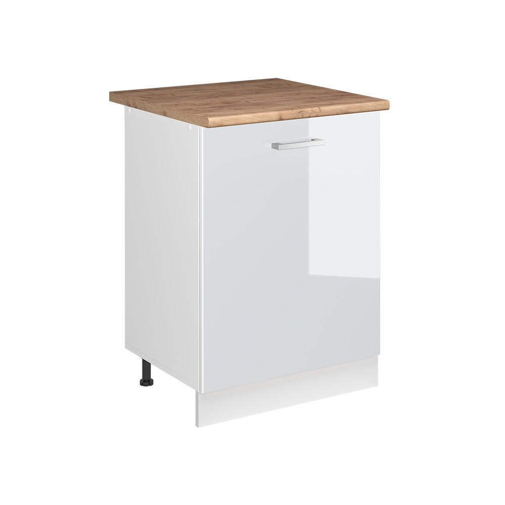 DULAP DE BAZĂ DE BUCĂTĂRIE R-Line, Alb lucios ridicat/Alb, 60 cm cu 1 ușă стільниця Золотий дуб