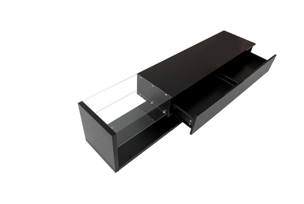 TV ormarić 170/36/38 cm crni od iverala s LED rasvjetom i staklenim policama - crna, drvni materijal (170/38/36cm) - OKWISH