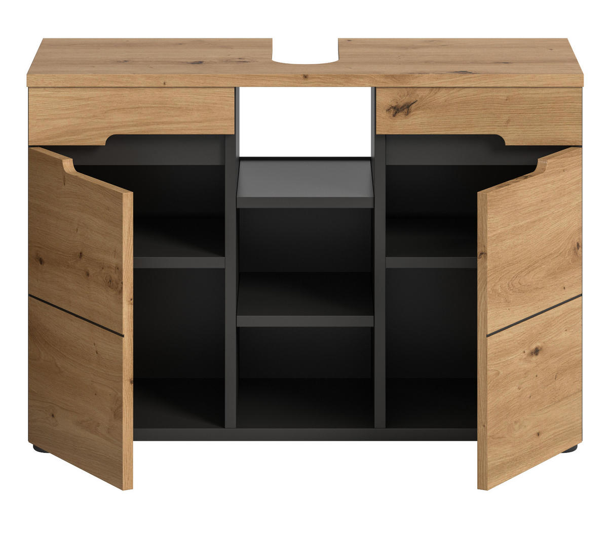 WASCHBECKENUNTERSCHRANK Eiche, grau 80 cm mit Soft-Close - Eiche Artisan/Grau, Holz/Holzwerkstoff (80/55/34cm) - Inn.Furn