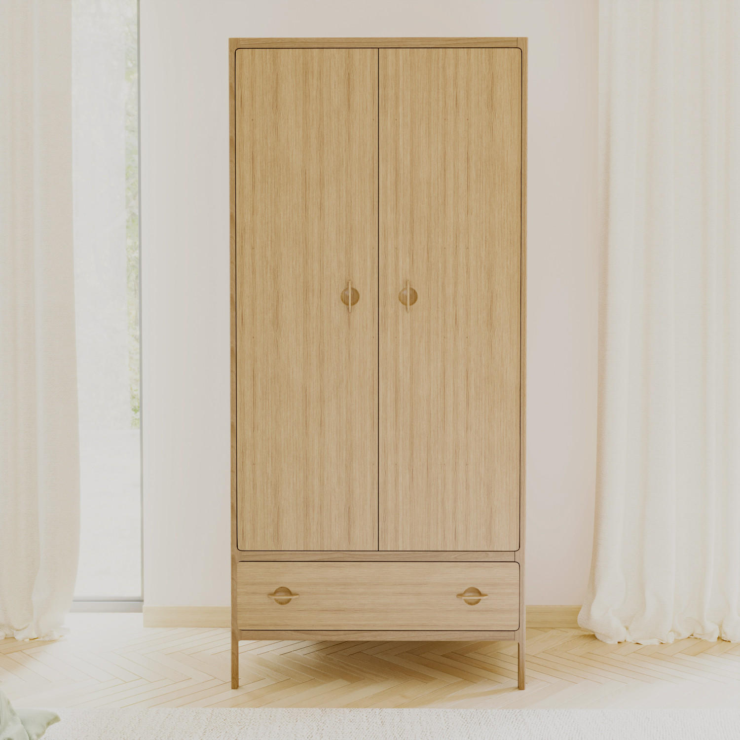 KLEIDERSCHRANK Elin, Natur Massiveiche - Beige, Holz (60/195/96cm) - WOODEK