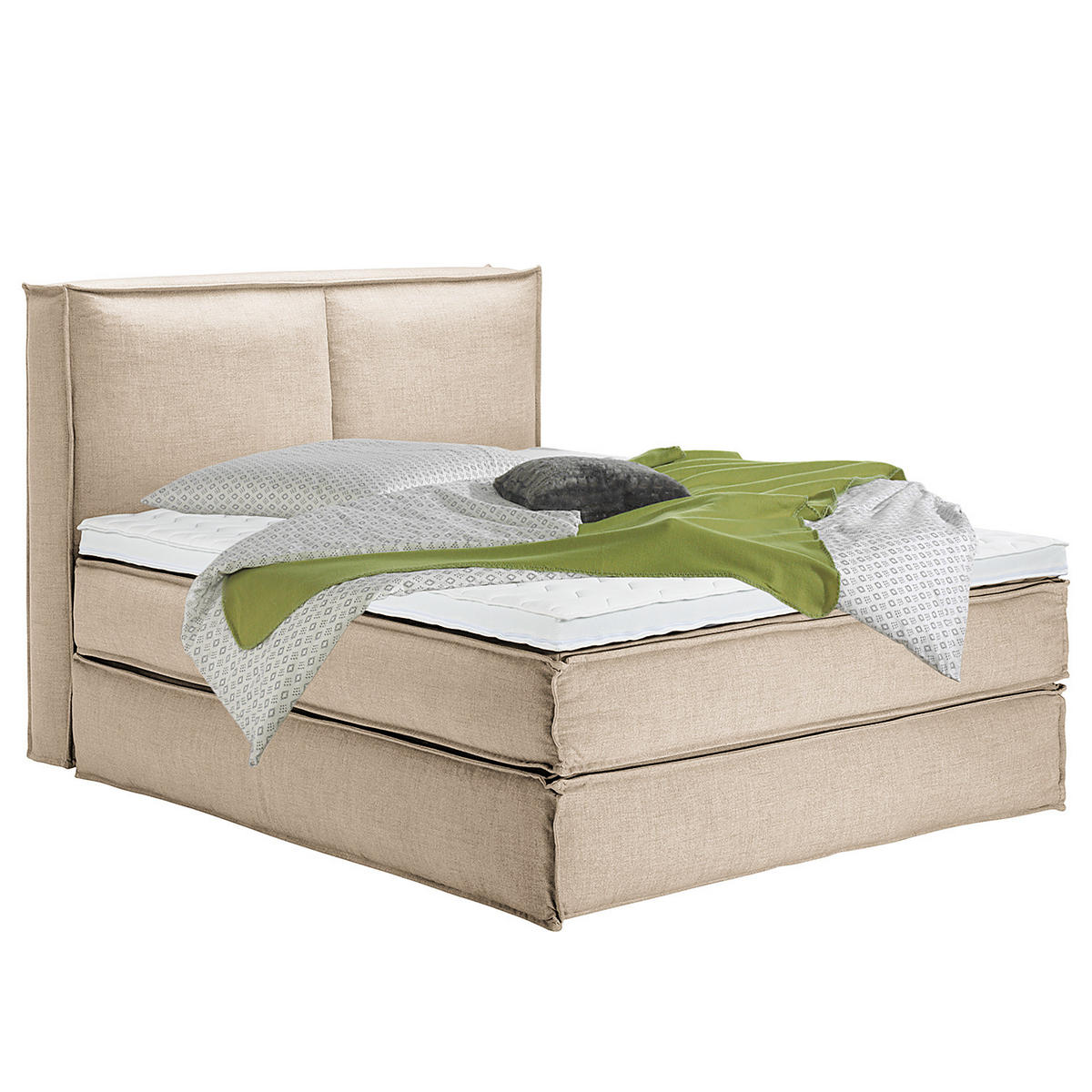BOXSPRINGBETT mit Kopfteil - Premium - Beige, Textil (160/200cm) - home24