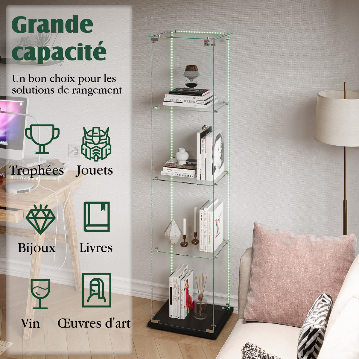 VITRINE 163x40x35 cm, LED, Schloss, für Wohnraum, Schwarz - Schwarz, Holz (40/163/35cm)