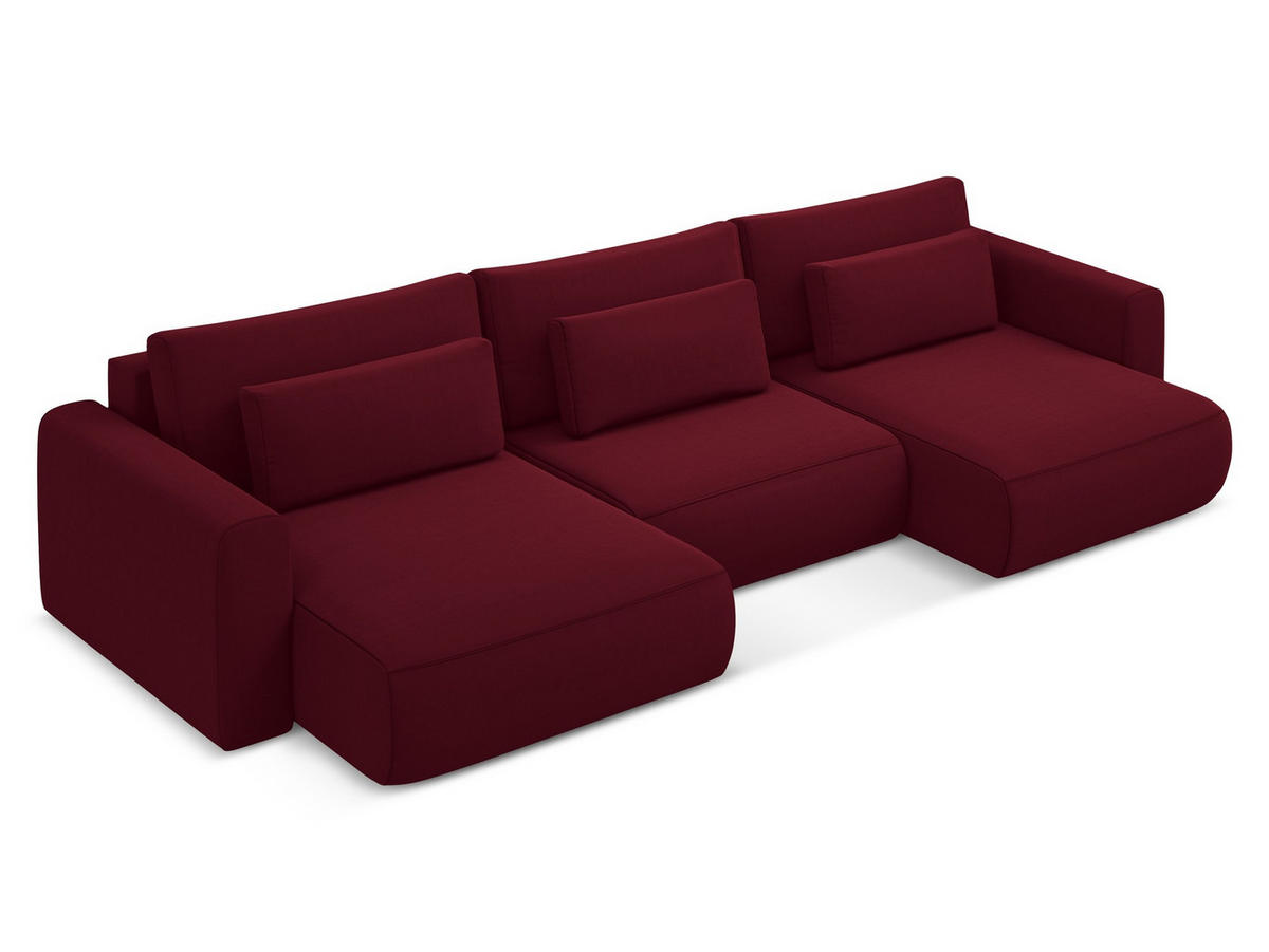 WOHNLANDSCHAFT Samt Stoff Rot - Bordeaux/Rot, Kunststoff/Textil (340/82/149cm) - Makamii