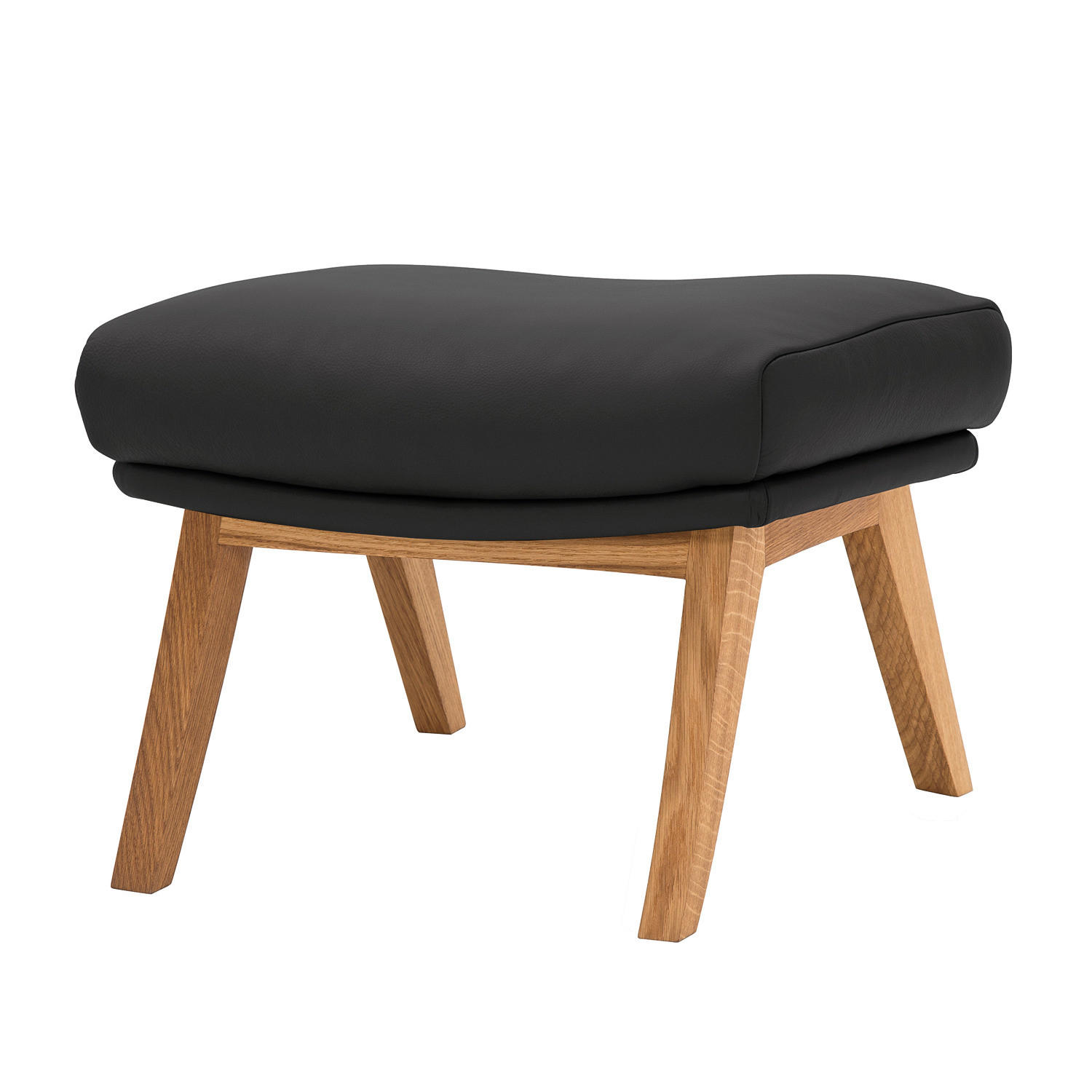 POLSTERHOCKER mit Holzfüßen - Eichefarben/Grau, Leder/Eichenholz (51/37/41cm) - home24