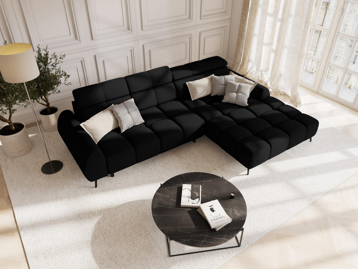 ELEKTRISCHES-ECKSOFA rechts Alyse aus strukturiertem Stoff schwarz 5 Sitzplätze - Schwarz, Textil (188/295cm) - Micadoni