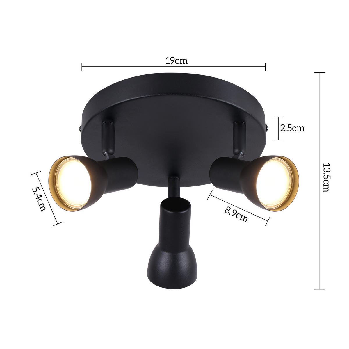 STRAHLER 3 Flammig-GU10 19*13.5*19 - Schwarz, Metall (19/19/13.5cm) - ZMH