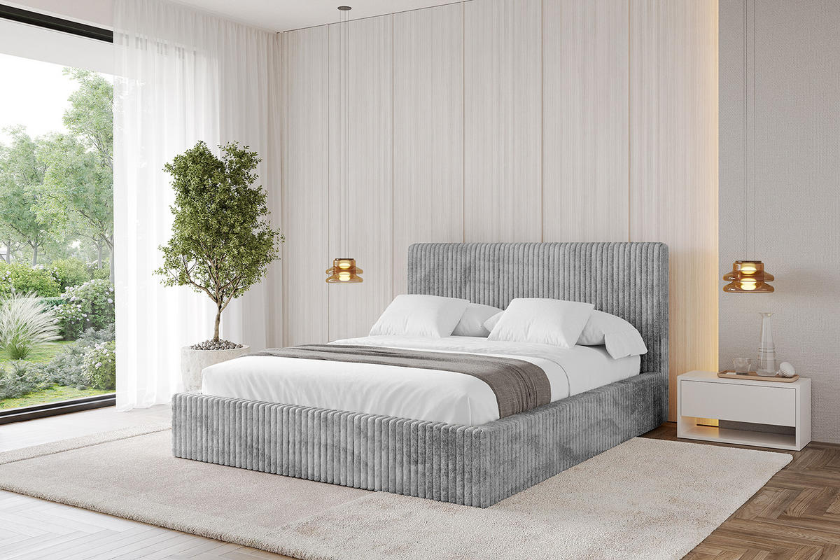 POLSTERBETT mit Bettkasten und Lattenrost, Boxbett ohne Matratze - ALOVA-V1 180x200 Hellgrau - Hellgrau, Holzwerkstoff/Textil (180/200cm) - ALTDECOR