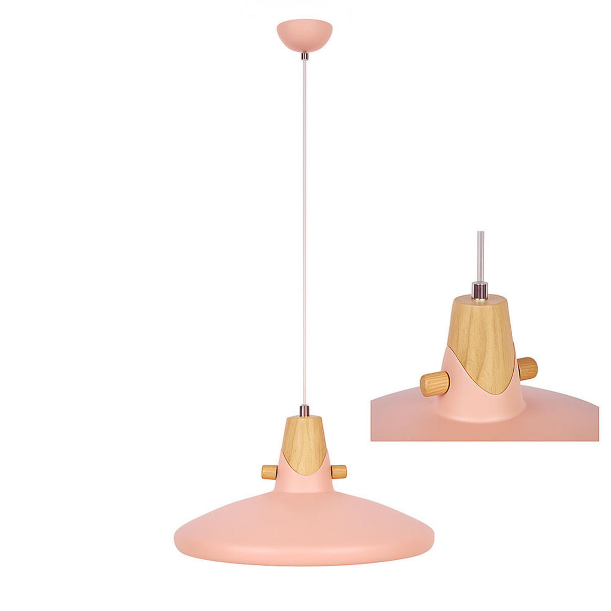 LED HÄNGELEUCHTE CARIN Rosa Metall Holzoptik - Rosa, Metall (35/35/150cm) - Nowa