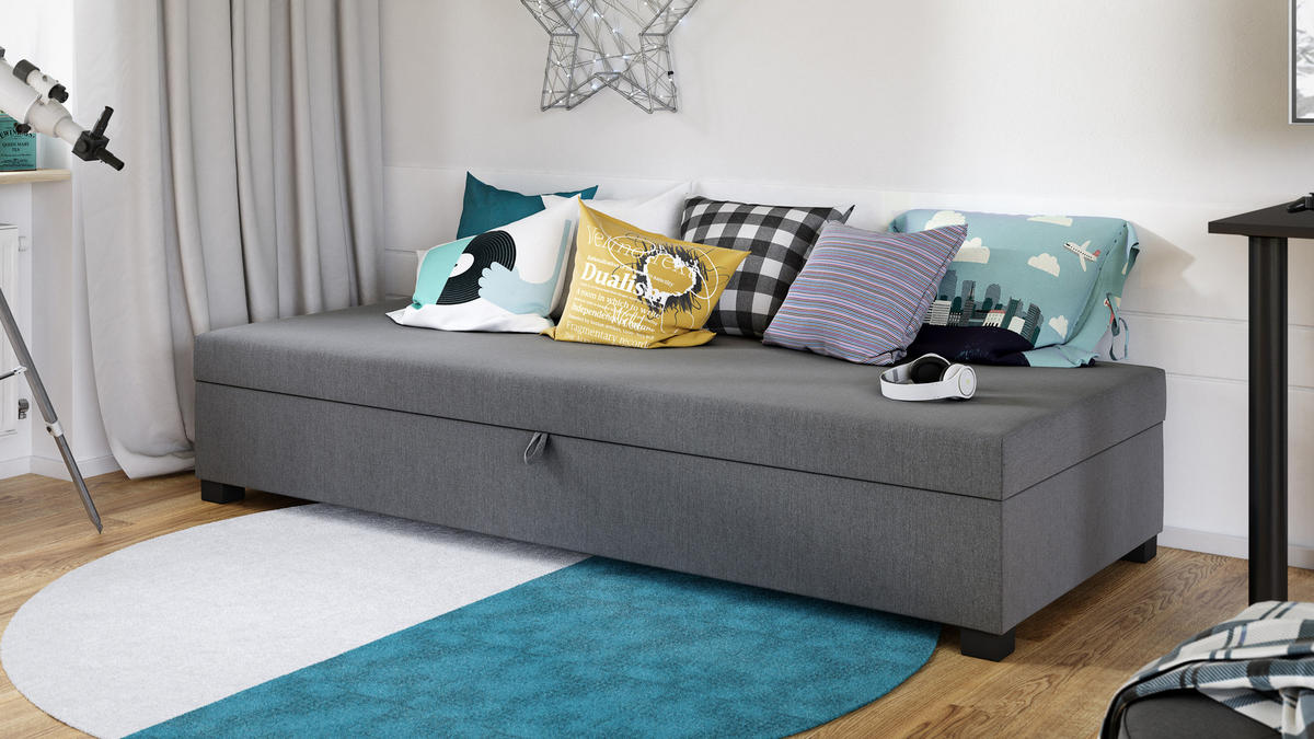 SCHLAFSOFA Misti I - Schwarz/Grau, Holz/Kunststoff (195/38/80cm)