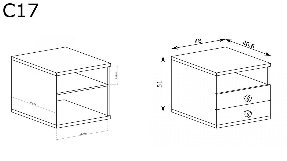 NACHTTISCH CALI C-17 - Eiche Artisan, Holzwerkstoff (48/50/41cm) - Meblini