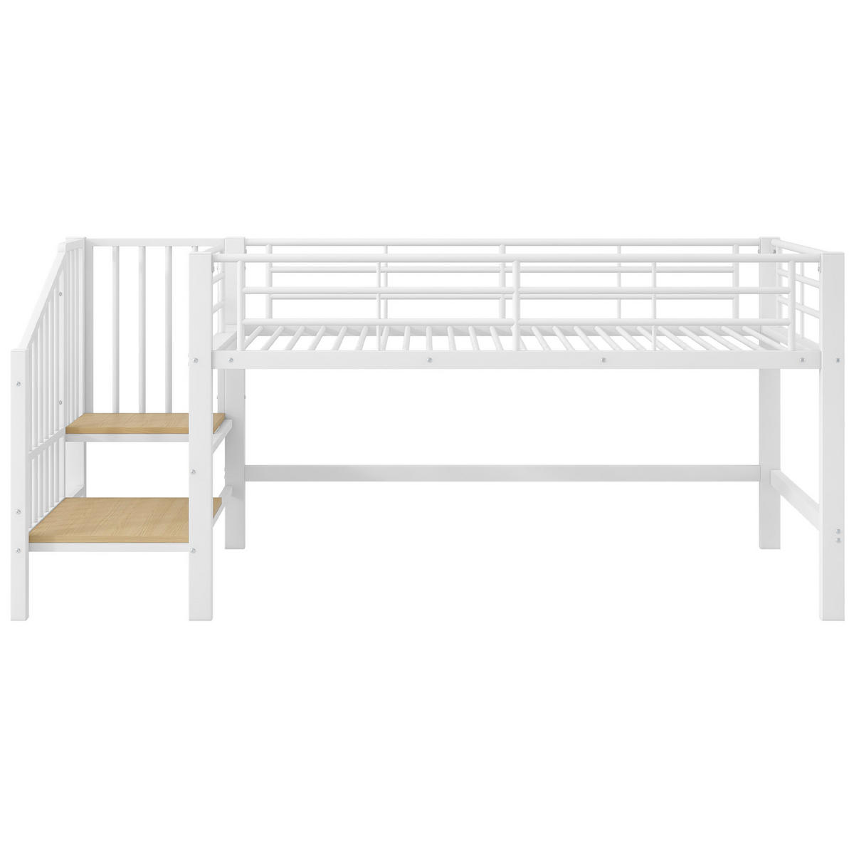 POLUVISOKI krevet od MDF-a i metala 90x200 cm bijeli s integriranim stepenicama za odlaganje i letvičastom podnicom - bijela, drvni materijal (90/200cm) - Modfu