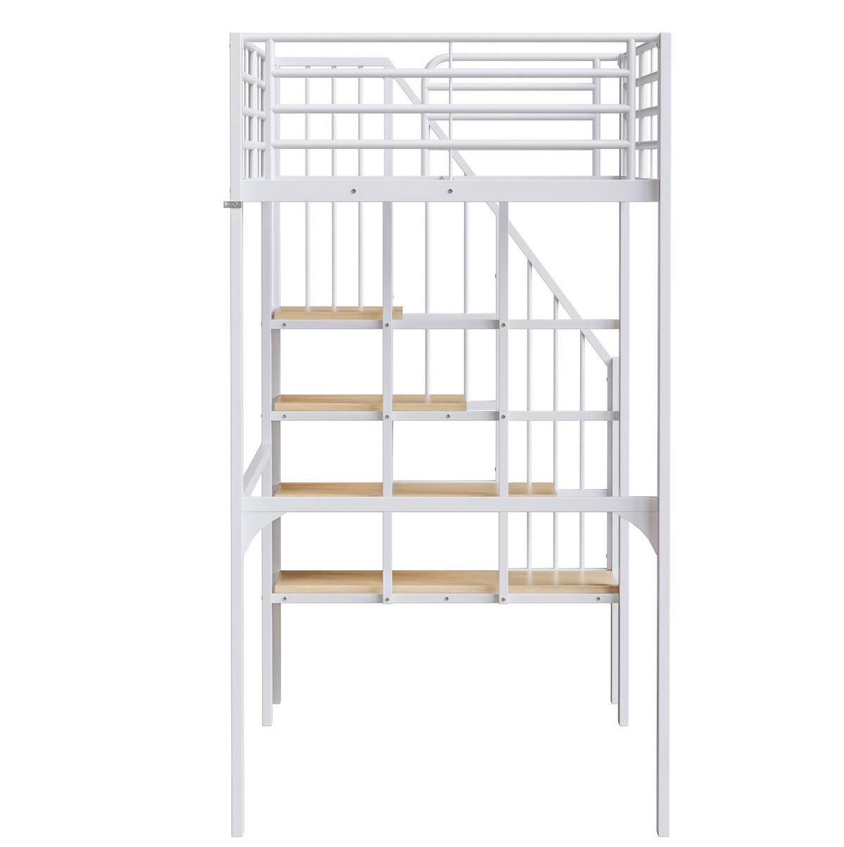 HOCHBETT aus Metall und Holz 90x200 cm Weiß mit Treppe und Stauraum unter dem Bett - Weiß, Metall (90/200cm) - Modfu