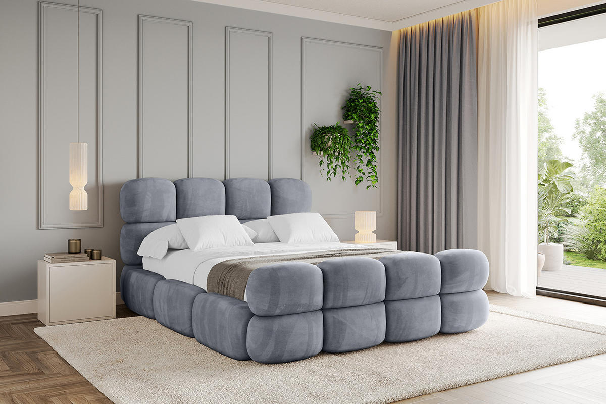 POLSTERBETT mit Bettkasten, Fußteil und Lattenrost, Bett mit Matratze H3/H4 - NOMA-Z 200x200 Grau - Grau, Holzwerkstoff/Textil (200/200cm) - ALTDECOR