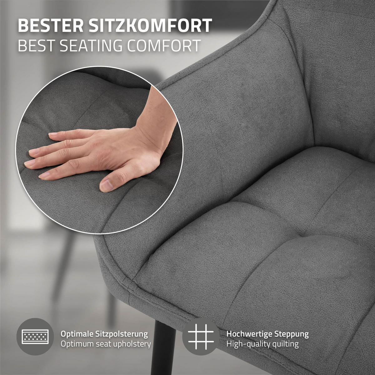 JÍDELNÍŽIDLA, SADA 6 KS, tmavě šedá froté látka - černá/tmavě šedá, kov/textil (63/90/57cm) - ML-DESIGN