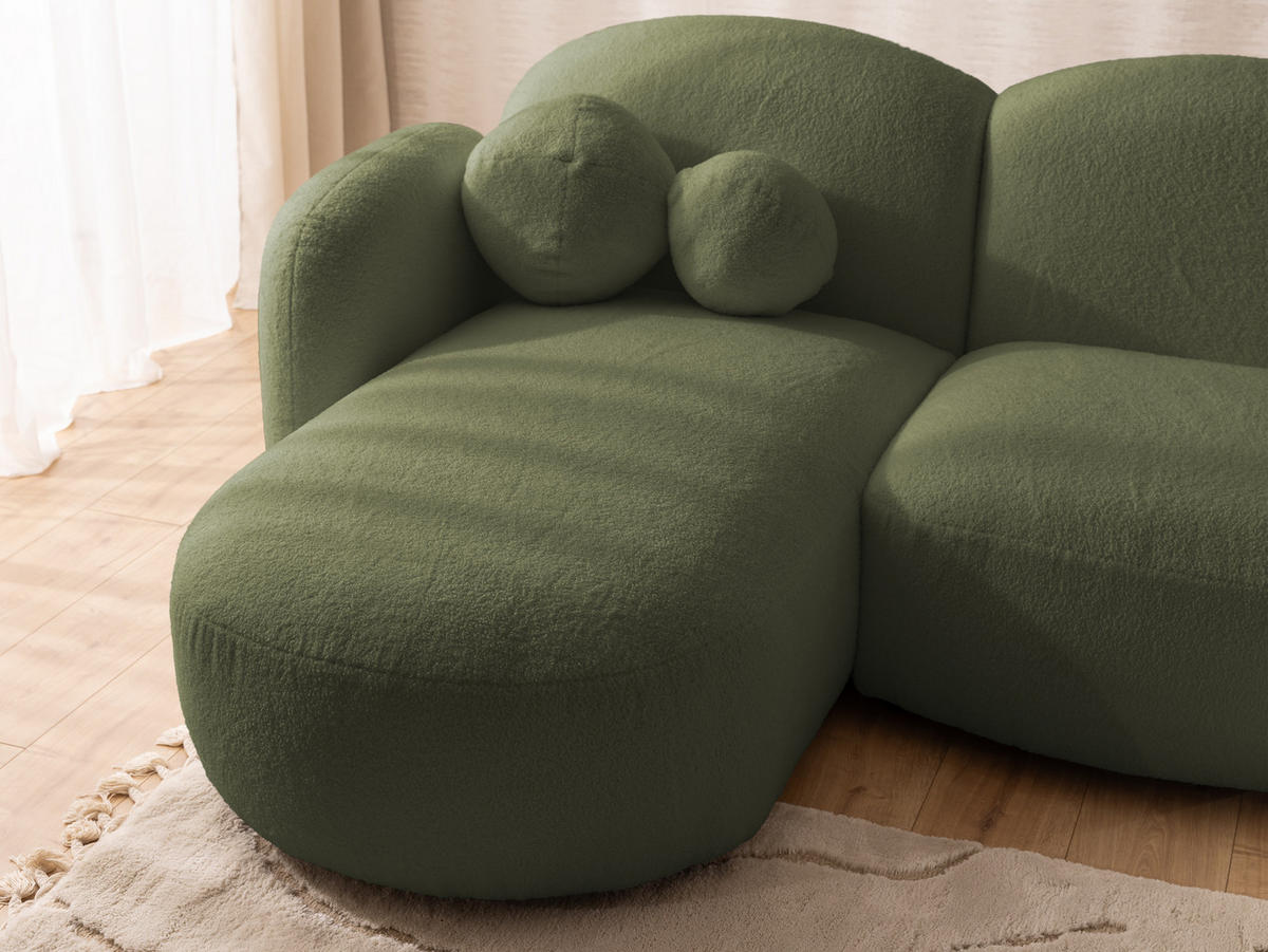 WOHNLANDSCHAFT Nuvola mit abgerundetem Design Grün Bouclé-Stoff - Schwarz/Grün, Holz/Kunststoff (268/80/146cm) - S-Style Möbel