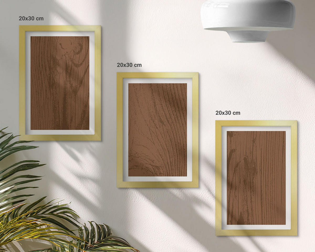 WANDBILDER 3er Set - 20x30 cm Goldrahmen - Holzstruktur, Rinde, Minimalismus - Goldfarben, Kunststoff (20/30cm) - ArtPrintCave