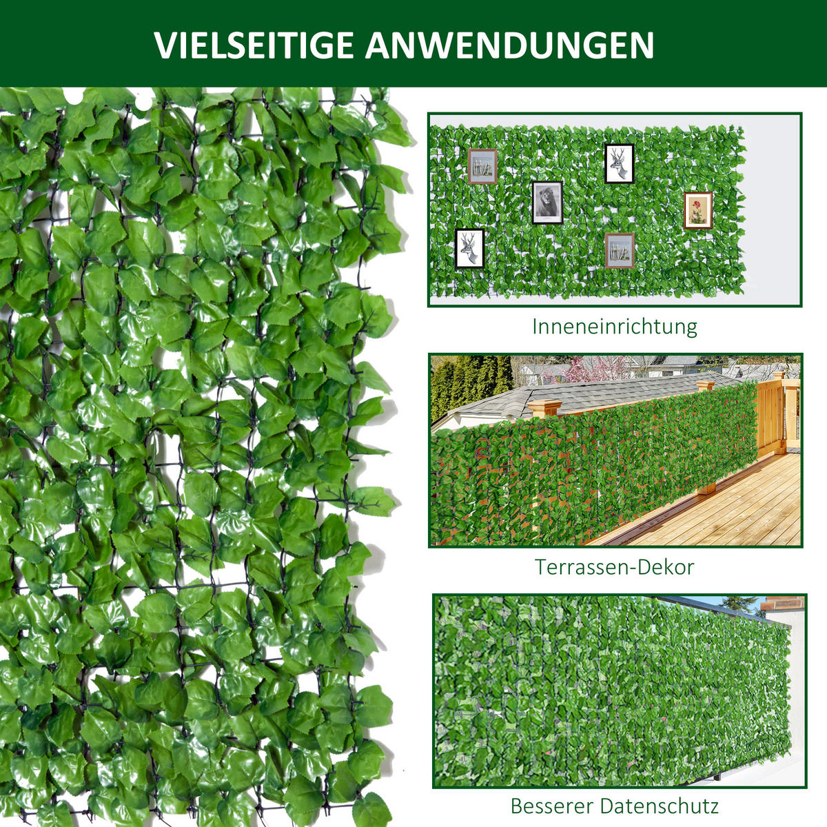 SICHTSCHUTZHECKE, Hellgrün, 300 x 100 cm - Grün, Kunststoff (100/100cm) - Outsunny