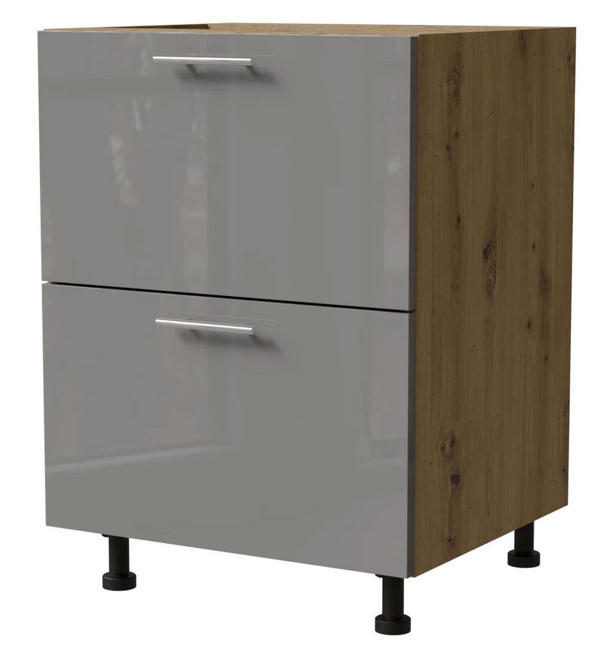 SCHUBLADENUNTERSCHRANK Essen D2A/60/1A Grau Hochglanz / Eiche Artisan Matt 60 / 50 / 82cm - Eiche Artisan/Grau, Holz/Holzwerkstoff (60/82/50cm) - Feldmann-Wohnen