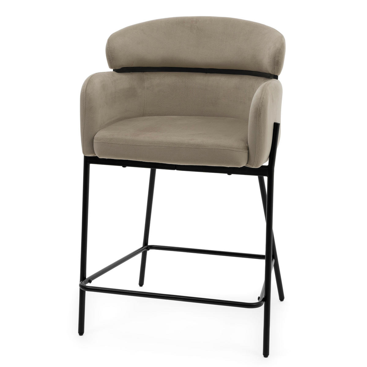 BARHOCKER BOLZANO gepolsterter mit Steppung - dunkelbeige - Samt Velour - Beige/Schwarz, Textil/Metall (60/99/55cm) - NEW HOME