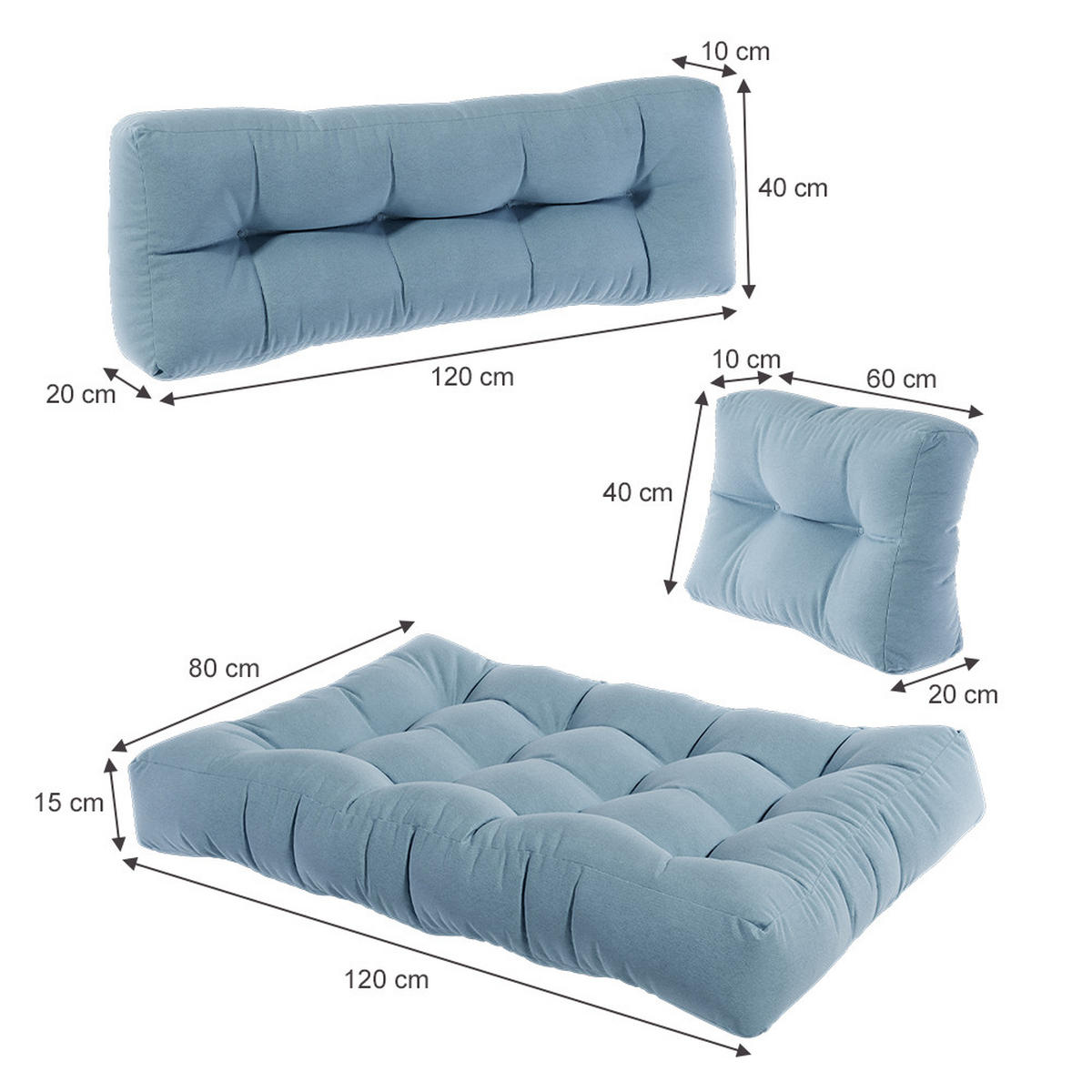 PALETTENKISSEN SET Flocken Eisblau 5 Teile - Hellblau, Textil (120/15/15cm) - Vicco