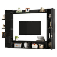 WOHNWAND in Schwarz Wohnzimmer-set mit Vitrine und TV-Schrank für das Wohnzimmer - Schwarz, Holzwerkstoff (245/170/30cm) - STILVORA
