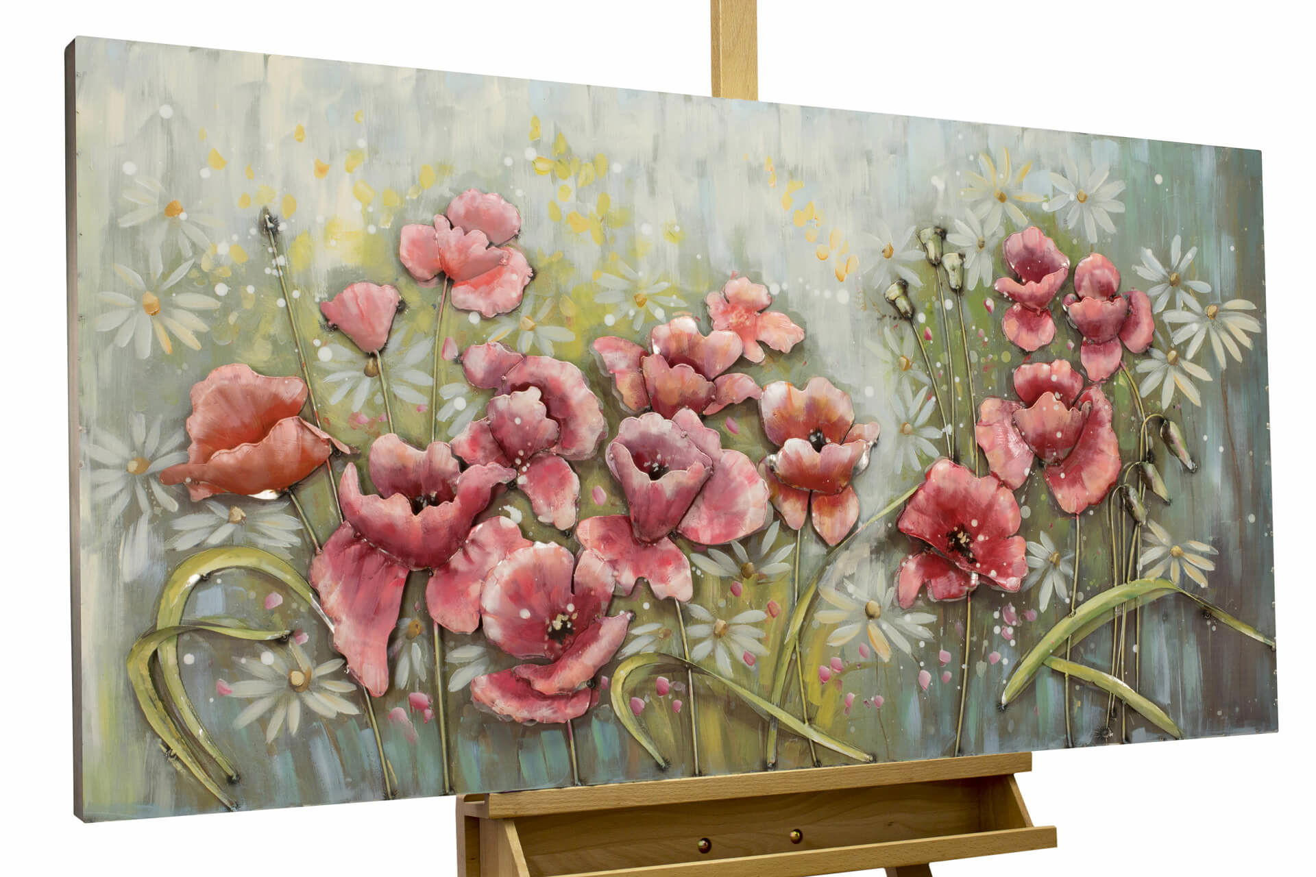 METALLBILD Rosa 120/60 cm - Pink/Grün, Metall (5.5/60cm) - KUNSTLOFT