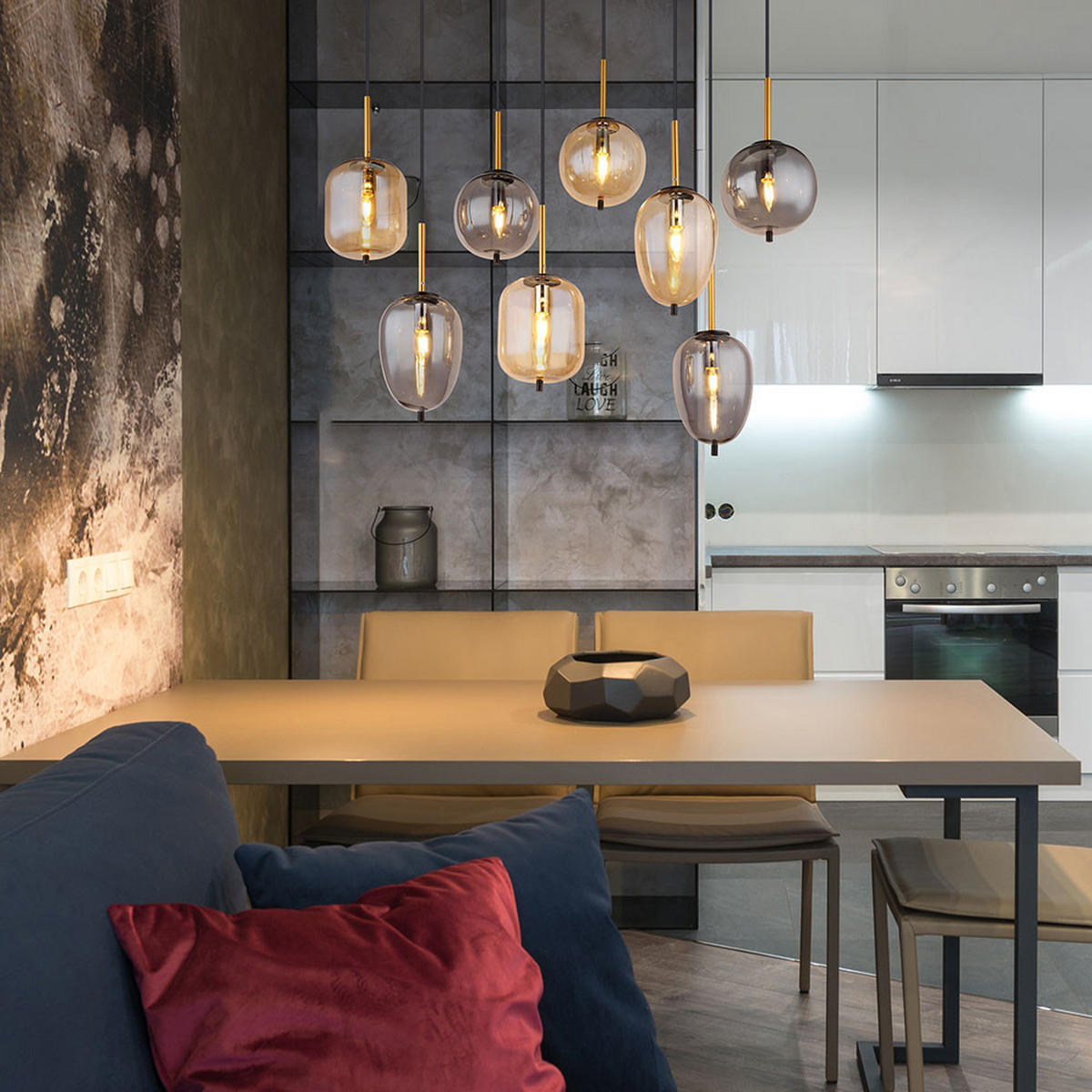 ZÁVĚSNÉ SVÍTIDLO, 102,5/34/120 cm  - černá/barvy mosazi, Basics, kov/sklo (102,5/34/120cm)