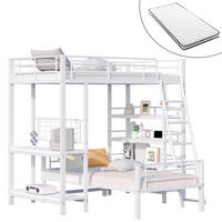 HOCHBETT 90/200 cm Weiß mit mehreren Ablagefächern mit Matratze - Weiß, Metall (90/200cm) - OKWISH