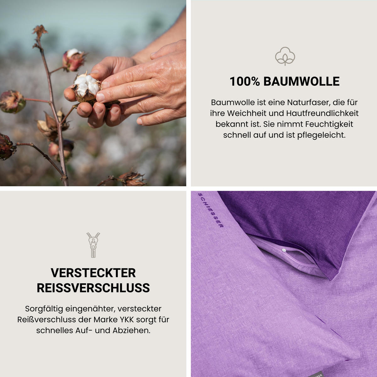 BETTWÄSCHESET Doubleface - Renforcé - 2-teilig - 155 x 220 cm - Lila - Lila, Textil (155/220cm) - SCHIESSER