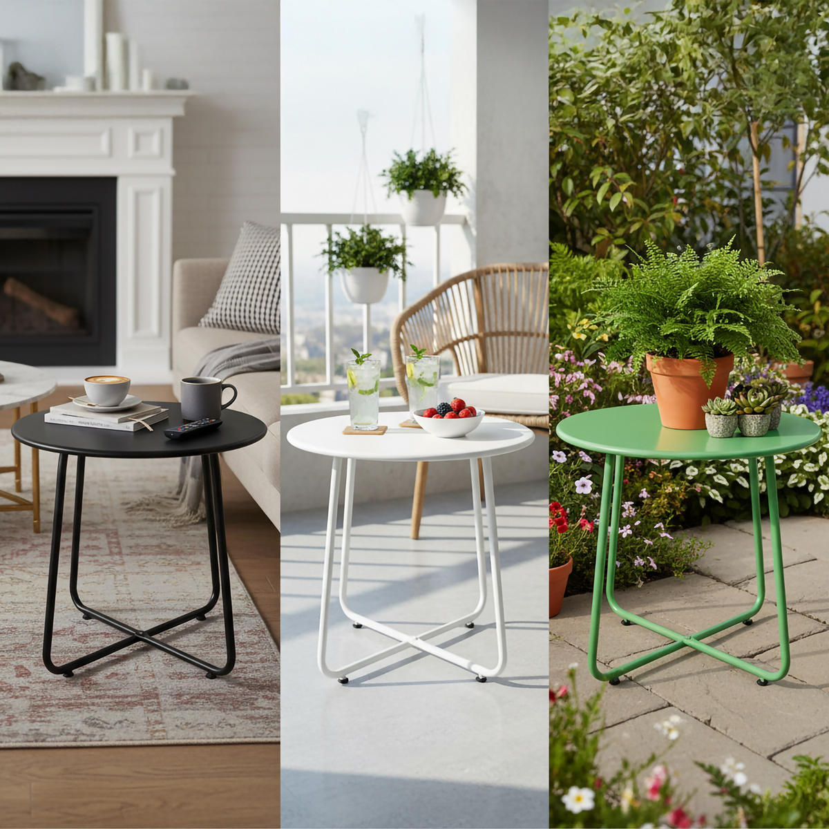 BEISTELLTISCH - Grün, Metall (44/44/46cm) - Relaxdays