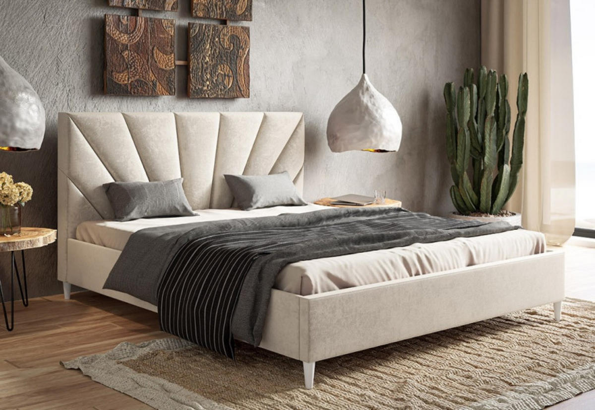 BETT Beige LUXO 3 Gepolstert Auf Hohen Beinen 180x200 cm - Beige/Schwarz, Textil (180/200cm) - Sepro Meble