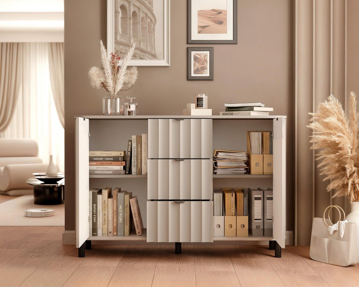 KOMMODE VITA 137 cm, Schublade(n) Lehmgrau - Schwarz/Grau, Holzwerkstoff/Metall (137.2/91/40.5cm) - Idohome