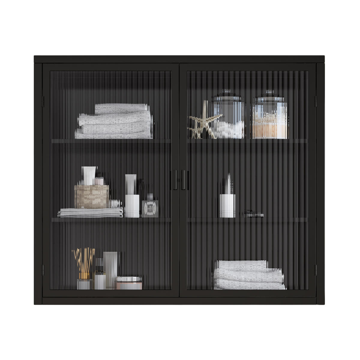 BAD-WANDSCHRANK Schwarz, 2 Glastüren & 3 Ablagen, 70 x 23 x 60 cm - Schwarz, Metall (70/60/23cm) - Urban Meuble