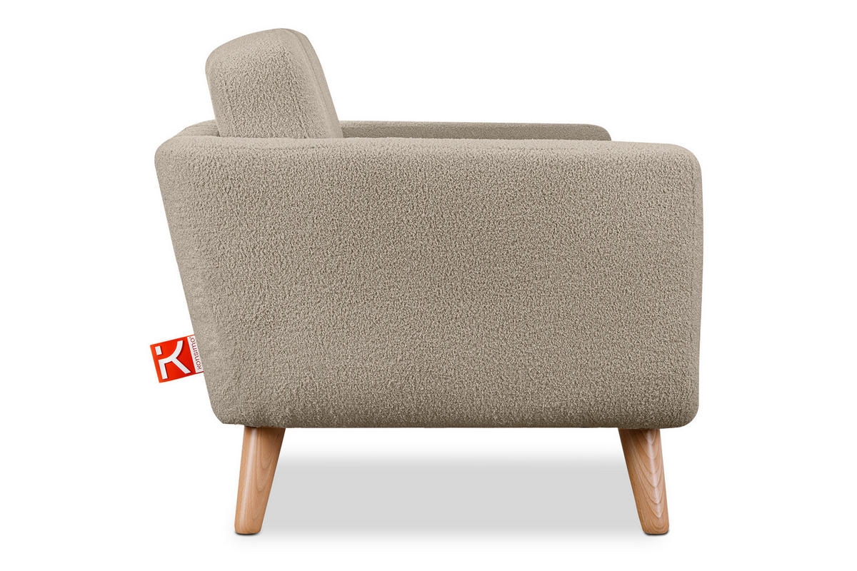 SOFA TAGIO mit Armlehnen, Dunkelbeige - Graubraun/Beige, Buchenholz/Textil (153/80/84cm) - KONSIMO®