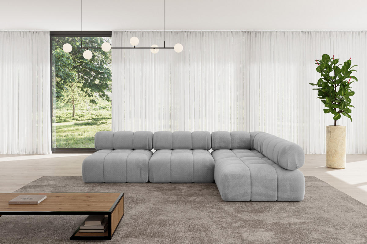 ECKSOFA modulares Sofa Samaro-L2 - 285x190x70 cm Hellgrau Velours - Hellgrau, Holzwerkstoff/Textil (285/190cm) - ALTDECOR