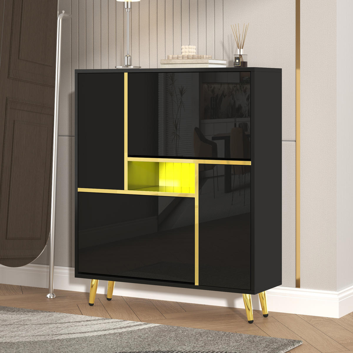 SCHUHSCHRANK LED 80x25x96 cm schwarz - Schwarz, Holzwerkstoff (80/96/25cm) - LEBENLANG