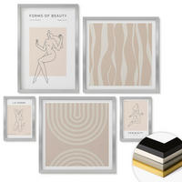 WANDBILDER 5er Set - 50x50 cm & 20x30 cm & 40x60 cm Silberner Rahmen - Eine Sammlung minimalistischer Formen - Silberfarben, Kunststoff (40/60cm) - ArtPrintCave